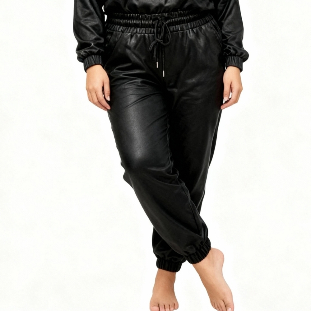 7 For All Mankind Black Faux Leather Joggers